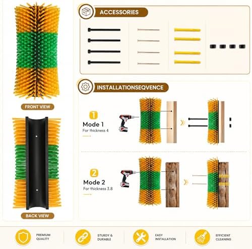 Bionic Curve Livestock Scratching Brush for Cattle, Cows, Goats, Horses and Pigs - Body-Contoured Farm Animal Scratcher Post, Heavy Duty Livestock Grooming Brush with 8 Screws, 2 Pack