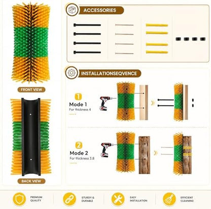 Bionic Curve Livestock Scratching Brush for Cattle, Cows, Goats, Horses and Pigs - Body-Contoured Farm Animal Scratcher Post, Heavy Duty Livestock Grooming Brush with 8 Screws, 2 Pack