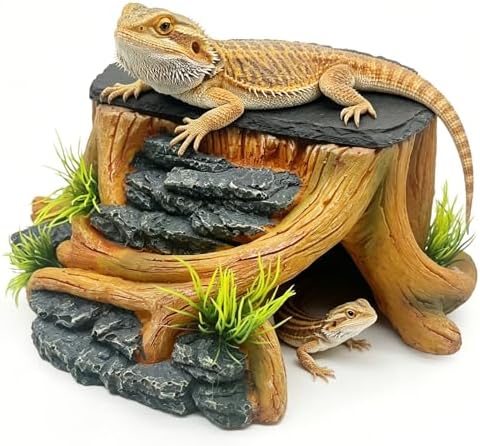 Bearded Dragon Basking Platform,Reptile Hide Cave with Basking Rock
