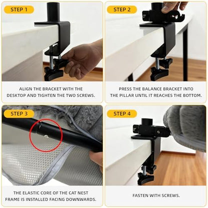 20"x16" Rotatable Foldable Cat Desk Bed - 2 Detachable Washable Mats for Desk Cat Bed, Double Screw Reinforced Support, 50LBS Bearing Capacity | Cat Desk Hammock for Home Office & Gaming Desks
