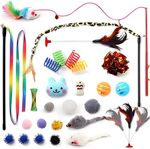 Kitten Toys Cat Toys Assortments, 26 Packs Cat Toys Variety Pack for Kitty, Cat Wand Toy, Cat Feather Toys, Cat Balls with Bells, Cat Mouse Toy, Catnip Toys for Indoor Cats