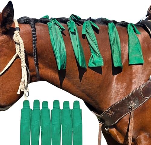 Horse Mane Bags for Horses, Set of 6 Handmade Lycra Mane Bags, Helps Reduce Tangles, Breakage & Rubbing, Washable Braided Mane Covers for Longer, Healthier Manes, Ranch Hand (Green)
