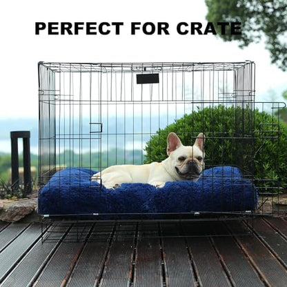 Bedfolks Waterproof Dog Crate Bed, Plush Dog Pad, 29"x21", Solid Dark Blue