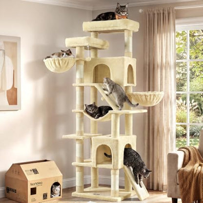 Feandrea Large Cat Tree, 81.1" Tall Sturdy Cat Tower for Indoor, Beige