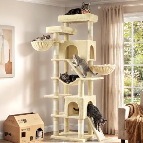 Feandrea Large Cat Tree, 81.1" Tall Sturdy Cat Tower for Indoor, Beige