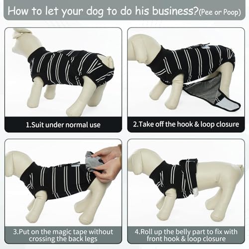 Kuoser Dog Surgery Recovery Suit, Soft Breathable Dog Recovery Suit for Female Spay Male Nueuter, Anti Licking Puppy Onesie Pet Surgical Suit for Dogs Abdominal Wounds Skin Disease, Black Strips XS