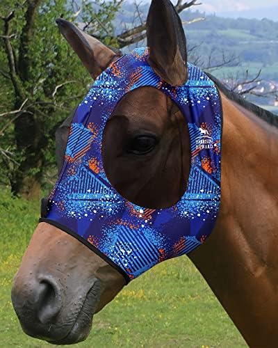 Harrison Howard Super Comfort Stretchy Fitting Horse Fly Mask with UV Protection Soft on Skin with Breathability Chic Blue Pony