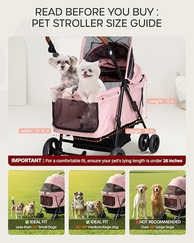 Dog Stroller for Large & Medium Dogs (20–132 lbs), for 2 Small Dogs