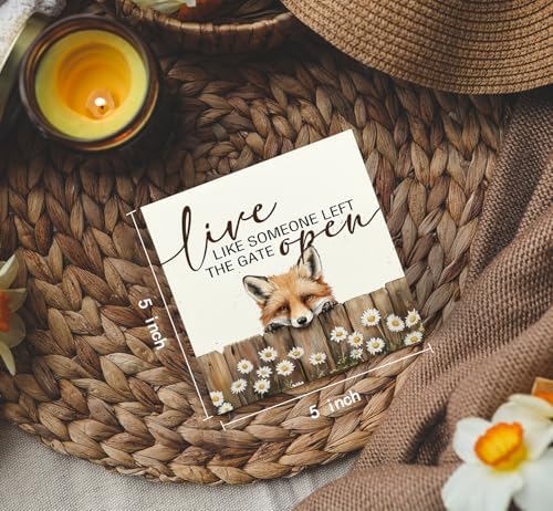 Fox Wooden Box Sign - Rustic Farmhouse Live Like Someone Left the Gate Open Signs for Home Decor,Farm Cottagecore Animal Office Kitchen Bedroom Decor,Fox Gifts for Women Men, 5x5