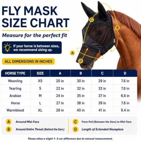 Horse Fly Mask with Ears & Detachable Nose Cover, Large