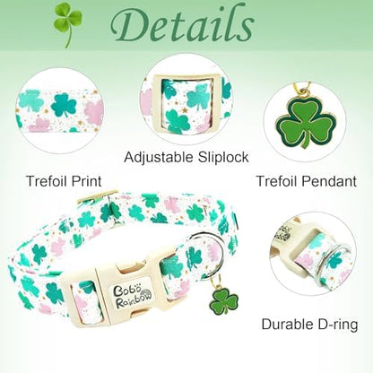 St Patrick's Day Dog Collar-Adjustable Cute Trefoil Pet Collars Cotton Clovers Holiday Puppy Collar Green Spring Necklace Gift for X-Small Dogs