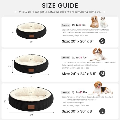 Love's cabin Round Donut Cat and Dog Cushion Bed, 30in Pet Bed for Medium or Large Dogs, Anti-Slip & Water-Resistant Bottom, Soft Durable Fabric Pet Beds, Washable Calming Cat Bed, Black