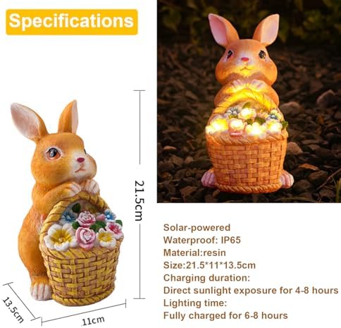 Fairy Garden Statues,Fairy Garden House with Solar Powerd Night Light,Yard Decorations Outdoor Fairy Garden Accessories Decor for Outside (Rabbit Flower Basket)