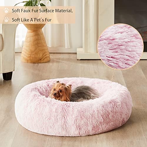 WNPETHOME Medium Pink Round Calming Dog Bed Cat Bed for Comfy Sleep