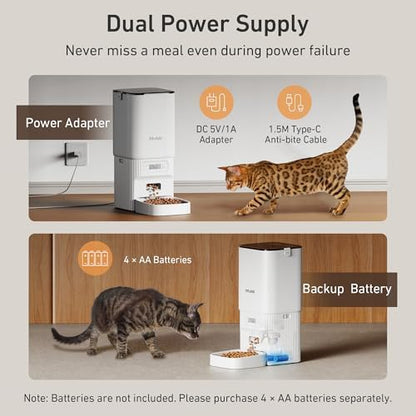 Automatic Cat Feeder - 7L/29 Cups Cat Food Dispenser with Desiccant Bag, 1–6 Meals, Ideal for 2–15mm Dry Food, Auto Pet Feeder with Dual Power Supply, Automatic Dog Feeder for Small Medium Breed