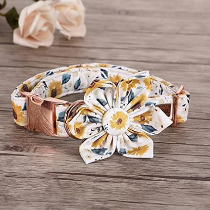 Elegant little tail Sunflower Girl Dog Collar for Female Dogs, Pet Collar Adjustable Dog Collars with Flower Gift for Large Dogs