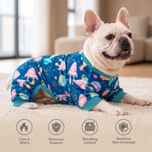 KYEESE Velvet Dog Pajamas for Small Dogs Soft Onesie Shirt, Spaceship