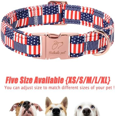 4th of July Dog Collar - US Flag Patriotic Dog Collars for Small Dogs, Adjustable Independence Day Stars & Stripes American Flag Collar S