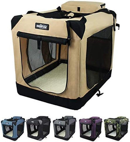 EliteField 3-Door Soft Dog Crate with Bed & Carrying Bag (2-Year Warranty)