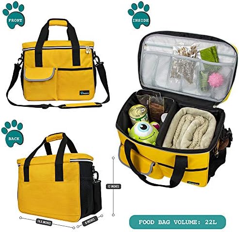 PetAmi Dog Travel Bag Organizer, Pet Supplies Diaper Tote, Yellow Medium