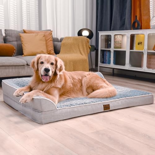 Comfort Expression XXL Dog Bed with Bolsters, Extra Large Dog Beds Orthopedic, Waterproof Dogs Beds for Giant Dogs, Pet Couch Bed with Removable Washable Cover and Nonskid Bottom(XX-Large,Grey)