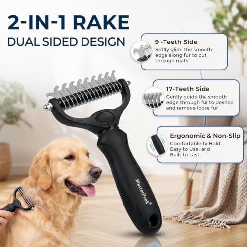 3-in-1 Pet Grooming Kit Rake Metal Comb & Bath Brush Black