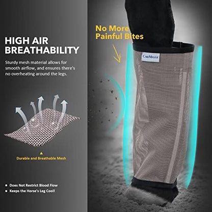 Fine Mesh Fly Boots Loose Fitting & Non-Slip Horse Fly Leggings No More Horsefly Nuisance Greatly Reduce Stomping Breathable with Natural Air Flow (Set of 4)