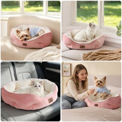 Asvin Medium Dog Bed for Medium Dogs, Cat Beds for Indoor Cats, Pet Bed for Puppy and Kitty, Extra Soft & Machine Washable with Anti-Slip & Water-Resistant Oxford Bottom, Pink, 25 inches