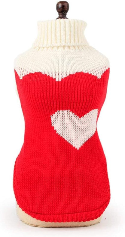 CHBORCHICEN Pet Dog Sweaters Classic Knitwear Turtleneck Winter Warm Puppy Clothing Cute Strawberry and Heart Doggie Sweater (Red2, X-Small)