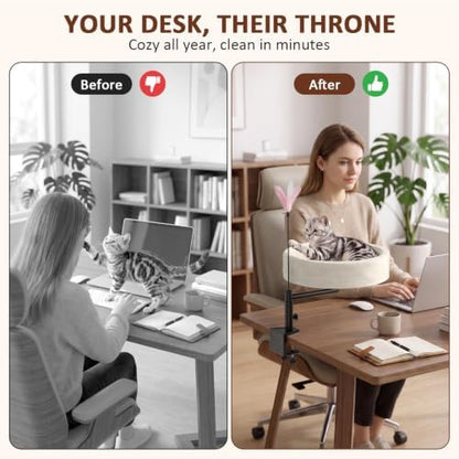 Cat Desk Bed, 360° Swivel Desk Mounted Cat Bed, Beige