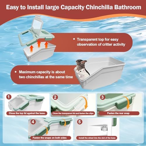 Large Chinchilla Sand Bath Container Kit Plastic Chinchillas Dust Bath House with Sand Cup and Sand Shovel Hamster Shower Room for Hedgehog Guinea Pig Squirrel and Other Small Animals(Green)