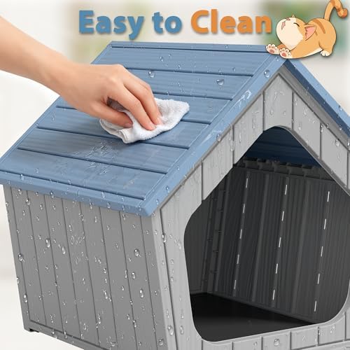Cat Litter Box Enclosure, Resin Outdoor Litter Box with Air Holes, Cat Houses for Outdoor Cats, Wide Opening Design for Easy Cleaning, Blue