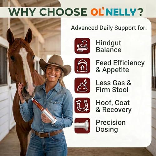OL' NELLY Equine Probiotic Paste | Supports Equine Gut Health, Hindgut, Digestion, Immune Support, Energy, Coat & Hooves,12 Billion CFU Multi-Strain + Prebiotic, Vitamins & Minerals 80cc Syringe