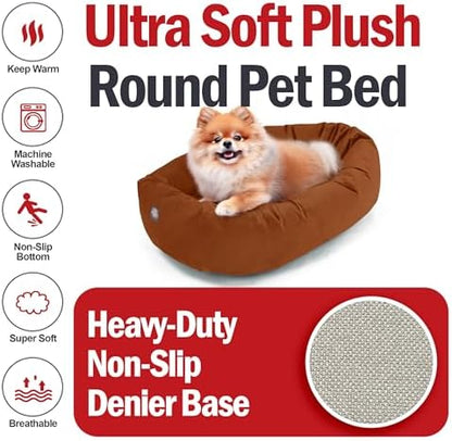 Majestic Pet Suede Shredded Memory Foam Mix Calming Dog Bed Washable - Cozy Soft Round Dog Bed with Spine for Head Support - Fluffy Donut Dog Bed, 24 Inch, Rust
