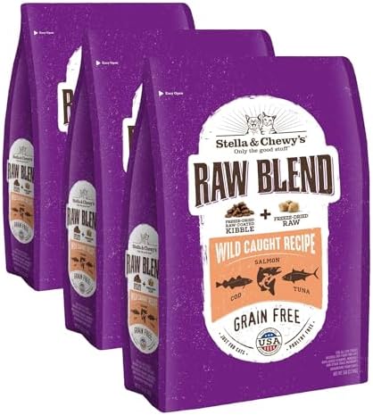 Stella & Chewy's Raw Blend Premium Kibble Cat Food – Grain Free, Protein Rich Meals – Wild-Caught Fish Recipe – 5 lb. Bag (Pack of 3)