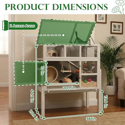 3-Story Guinea Pig Cage with Stand, Wooden Indoor Habitat