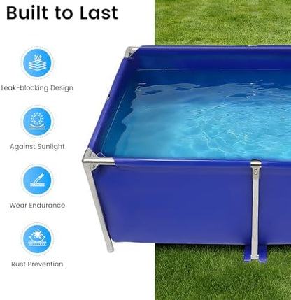 Canvas Above Ground Fish Pond, Foldable Blue Aquarium Pool with Drain Valve