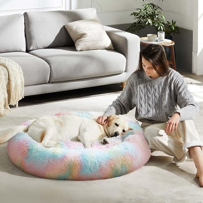 Western Home Calming Donut Large Dog Bed Pet Bed,36" Rainbow