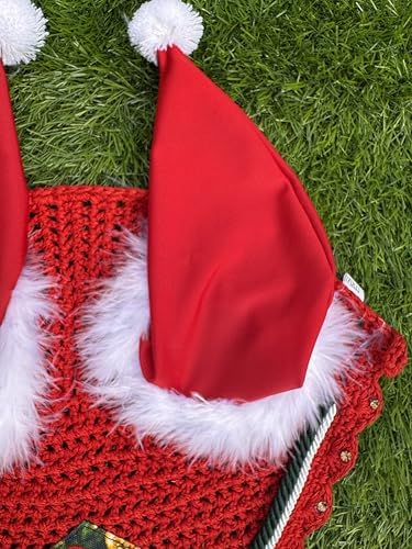 Horse Ear Bonnet Santa Claus Double Hats Fly Hood Ear Net Fly Veil Gift for A Christmas Equestrian Tack Equine (Printing, X-Large/X-Full)