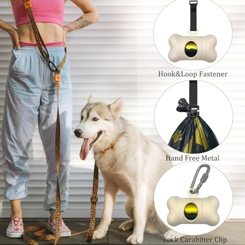 Bone-Shaped Dog Poop Bag Holder for Leash |Dispenser with 15 Leak-Resistant Waste Bags & Carabiner Clip(Wheat)