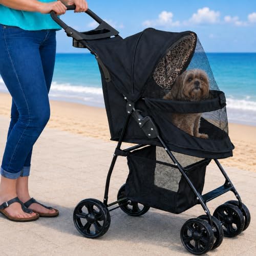 Pet Gear No-Zip Happy Trails Lite Pet Stroller, Leopard Print