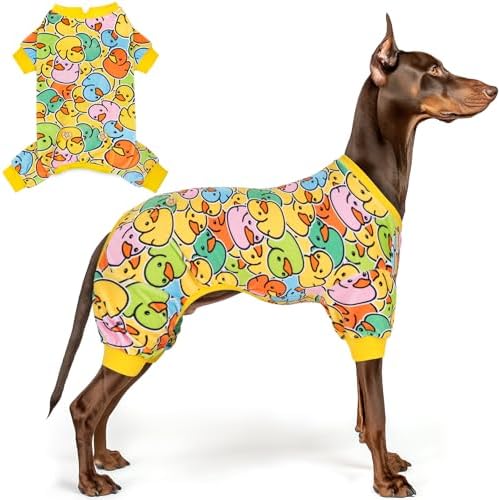KYEESE Velvet Dog Pajamas for Large Dogs Soft Onesie Shirt, Colorful Duck