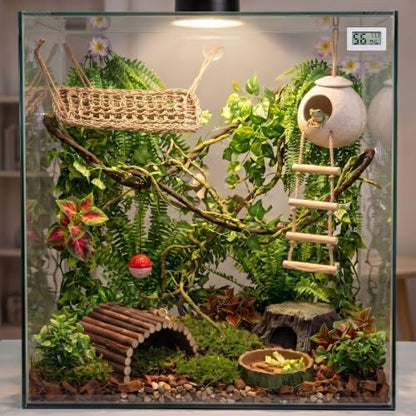 Alotiki Bearded Dragon Tank Accessories, 19 Pcs Reptile Plants Vines and Leaves Crested Gecko Tank, Hammock Flexible Bridge, Jungle Climber for Snake Lizard Chameleon Terrarium Decor