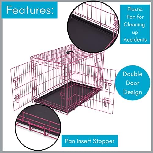 Internet's Best Wire Dog Crate for Dogs - Double Door Metal Steel Crate, Indoor Folding & Collapsible Cage, Secure & Durable, Portable Travel Kennel, Ideal for Home Use - Pink, 36 Inches