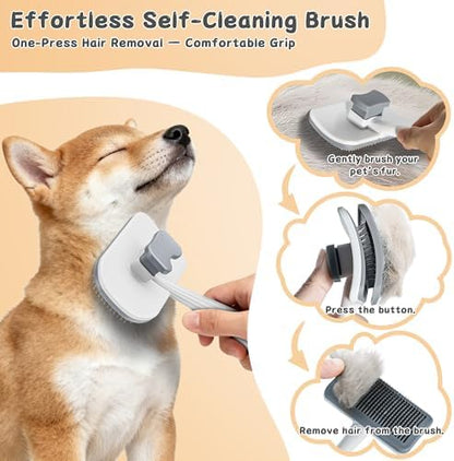3-Piece Dogs & Cats brush for shedding - Self Cleaning Slicker Brush, Dematting Comb & Nail Clipper - Professional 3-in-1 Grooming Set for Shedding, Mats & Tangles - Easy At-Home Pet Care Tools