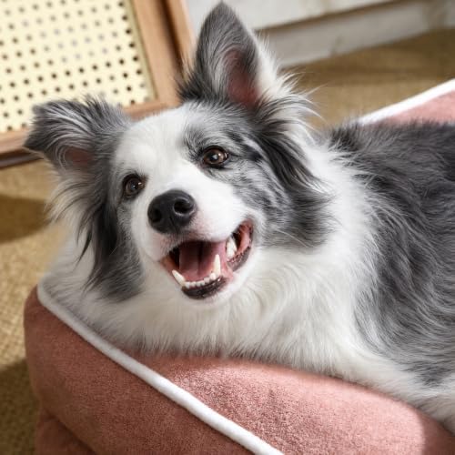 Orthopedic Dog Bed with Pillow L-Shape Dog Sofa for Large Medium Dogs, Dogs Couch with Removable Washable Cover, Pet Bed with Nonskid Bottom(Pink, Large(36x27in))