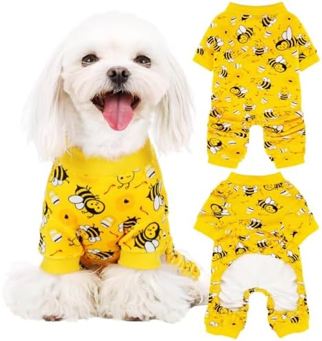 Paiaite Dog Pajamas Onesie: Comfortable Four-Legged Apparel for Small, Medium, & Large Dogs, Polyester Material for Comfort, Wrinkle Resistance, Moisture Wicking, Stretchiness Cute Bee Purple XL
