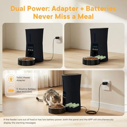 NEWBULIG Automatic Cat Feeder with APP 4L Small Dog Food Dispenser, Black