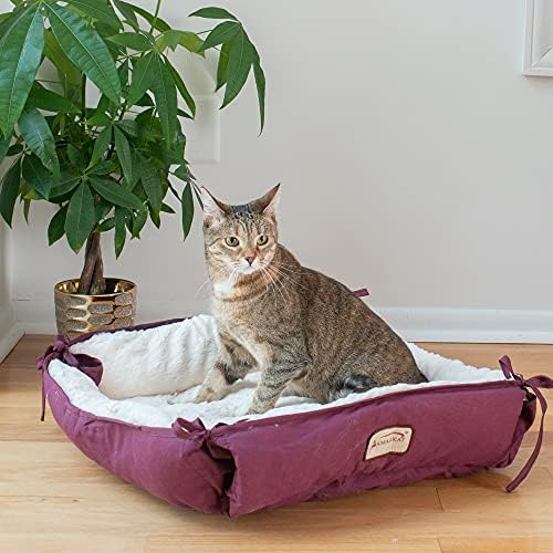 Armarkat 2-in-1 Cat Pet Bed & Fleece Cat Mat, Burgundy/Ivory, 16" L x 16" W x 6" H (C06HJH/MB)