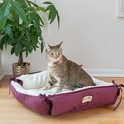 Armarkat 2-in-1 Cat Pet Bed & Fleece Cat Mat, Burgundy/Ivory, 16" L x 16" W x 6" H (C06HJH/MB)